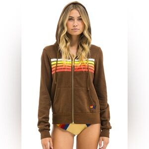 Aviator Nation 5 STRIPE HOODIE - CHOCOLATE // WHITE NEON